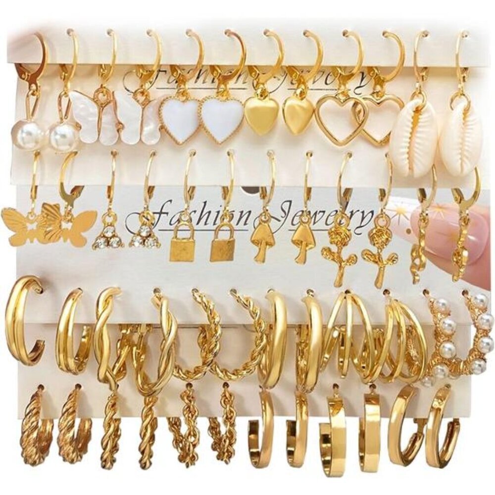 IFKM 24 Pairs Gold Hoop Earrings Set for Women Hypoallergenic Chunky Chain